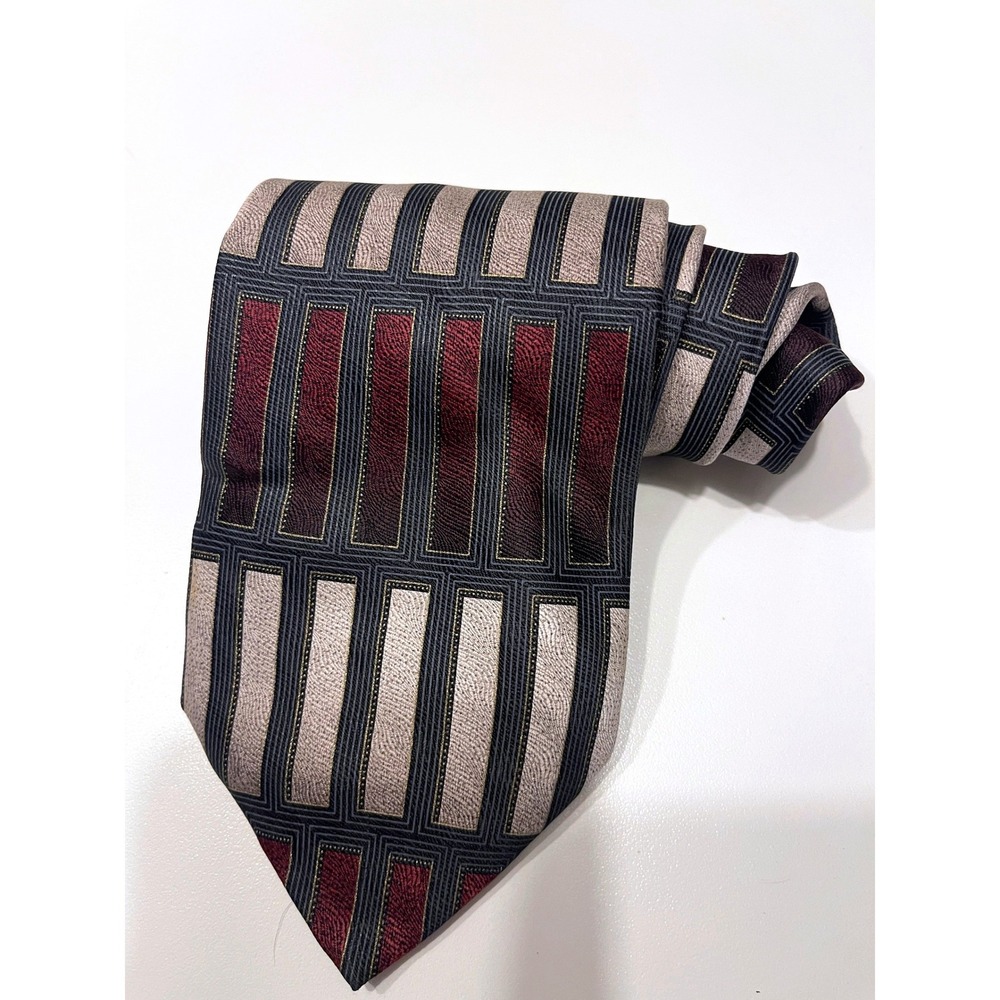 Bergamo New York Maroon Beige Silk Mens Tie X-Long‎